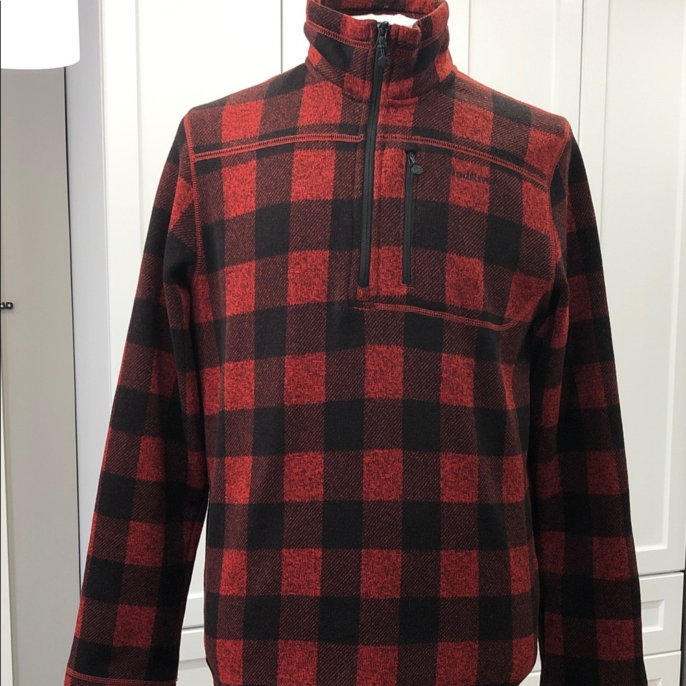 Wind River Quarter Zip Pullover – Black & Red Check – Fleece Lined – Men’s Large
